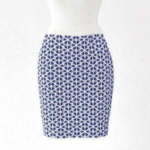 Size XL Brixon Ivy Women’s Blue White Printed Pencil Skirt Stretch Fitted Work